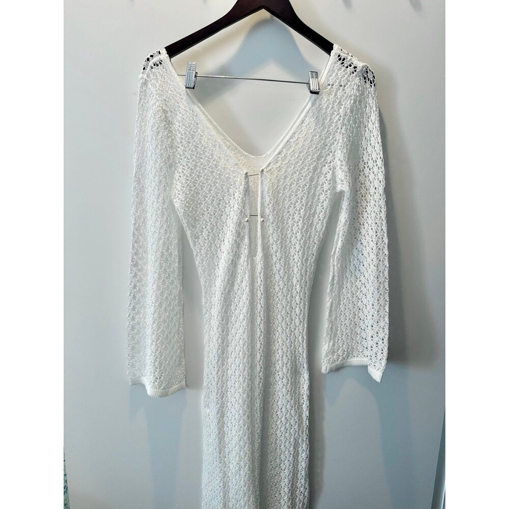 Long sleeve beach resort net coverup dress - Small